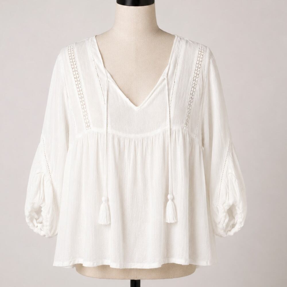Revolve Lulu's Amuse Society Cool Breeze Relaxed Top White VTie Boho Crochet XS